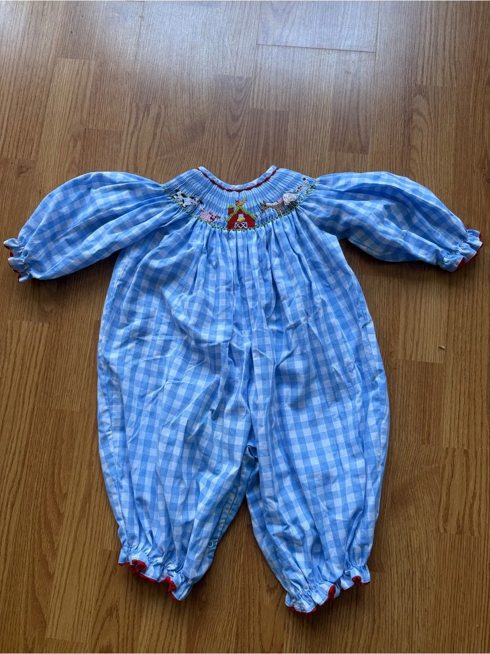 Shrimp & Grits Kids Smocked Blue Gingham One-Piece Romper 18 Months